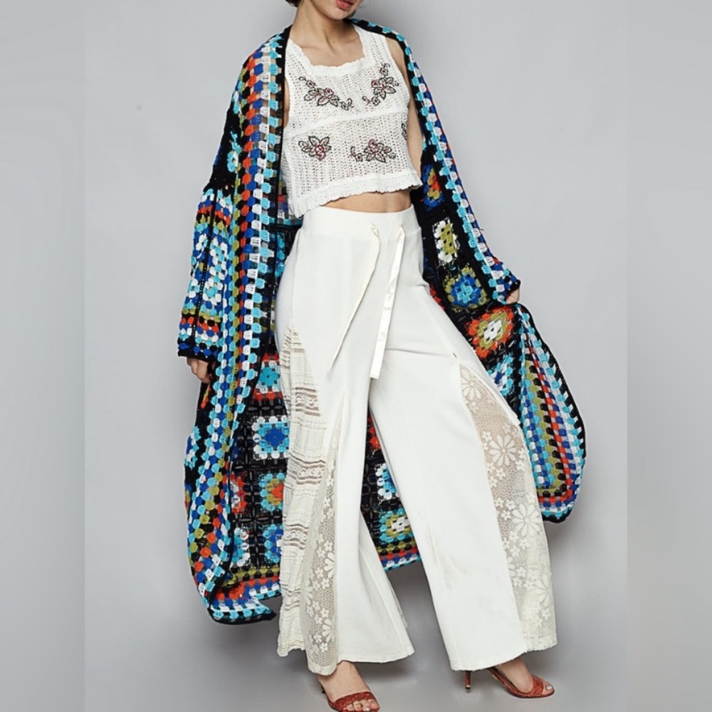 POL NEW MULTICOLOR CROCHET CARDIGAN DUSTER